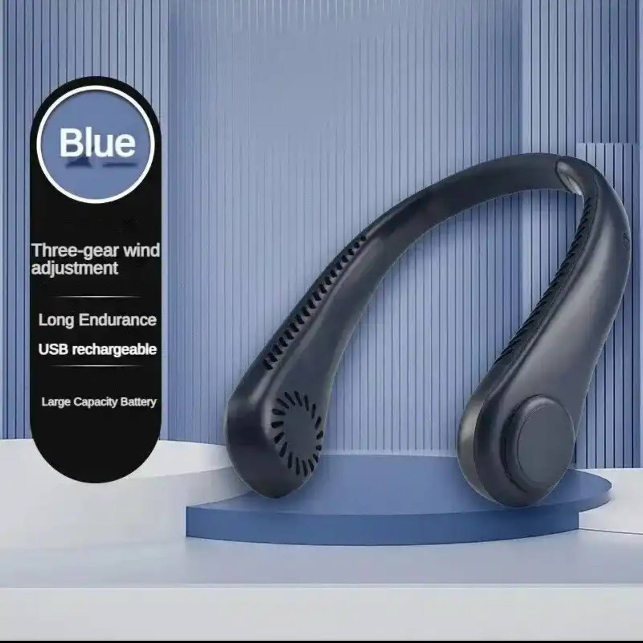 BLUE Hi-Capacity Battery Rechargeable Neck Fan