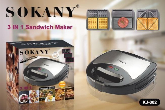 SOKANY 3-in-1 Sandwich Maker